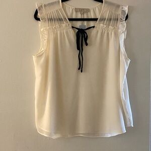 NWT LOFT Cream Blouse with Black Tie Detail